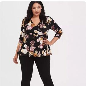 LOWEST PRICE AVAIL - Floral Wrap Top With 3/4 Sleeves